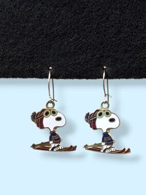 Vintage Enamel Cloisonne Snoopy Dangling Earrings